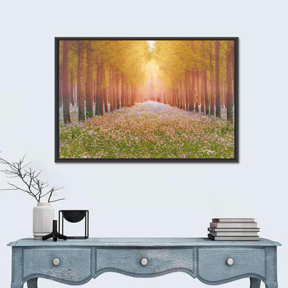Golden Morning Forest Path Wall Art