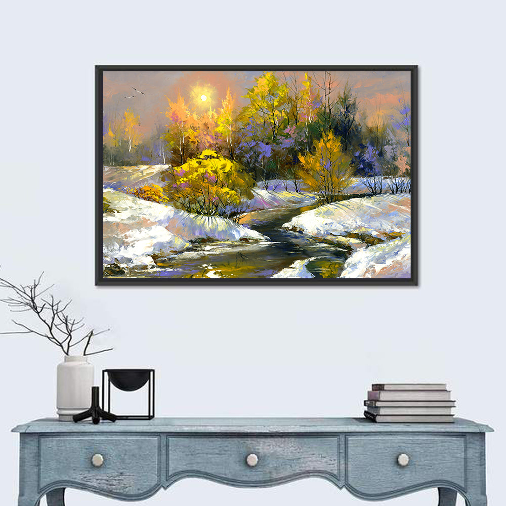 Sunlit Winter River Wall Art