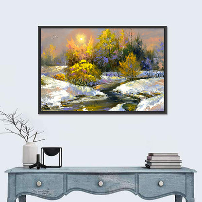 Sunlit Winter River Wall Art