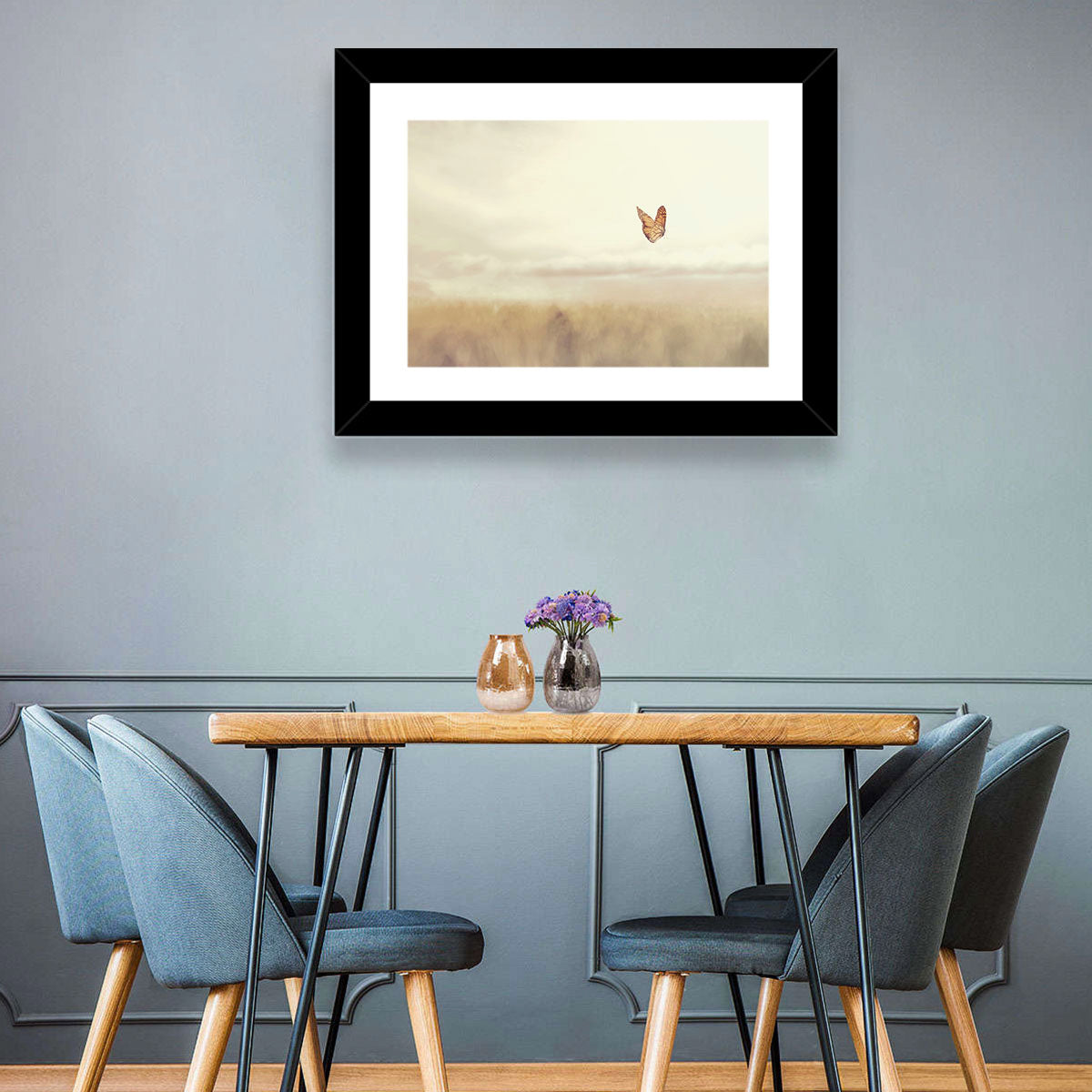 Monarch Over Beige Field Wall Art