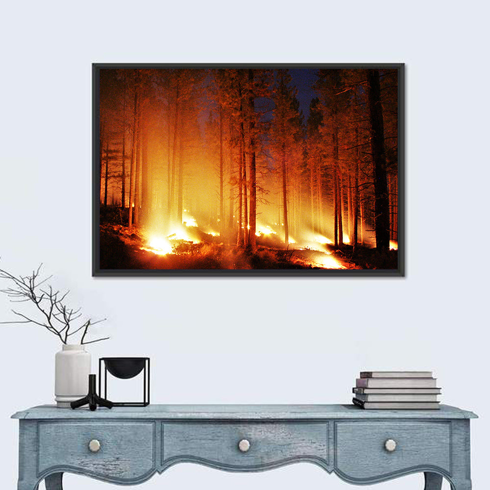 Night Forest Fire Wall Art