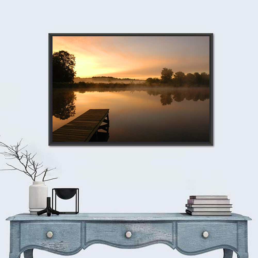 Golden Morning Pier Wall Art in a room, landscape