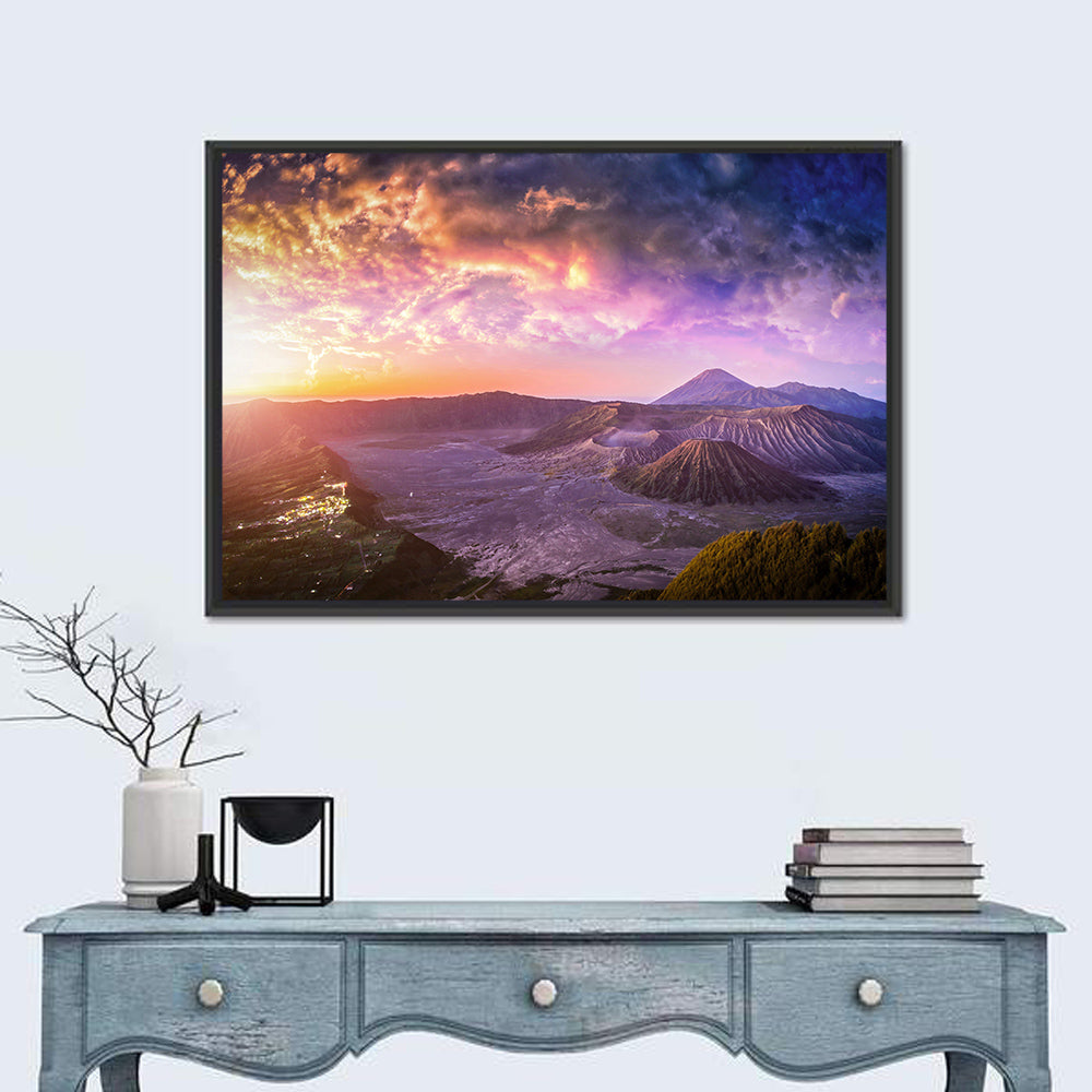 Mount Bromo Sunset View Wall Art in a room, landscape