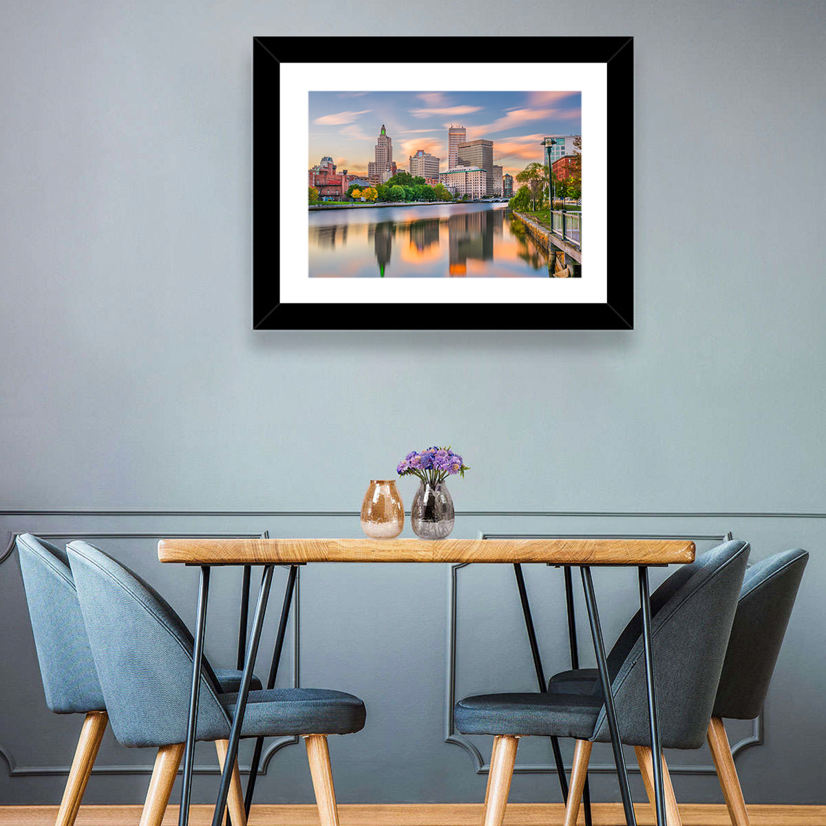 Providence Golden Hour Skyline Wall Art in a room, landscape