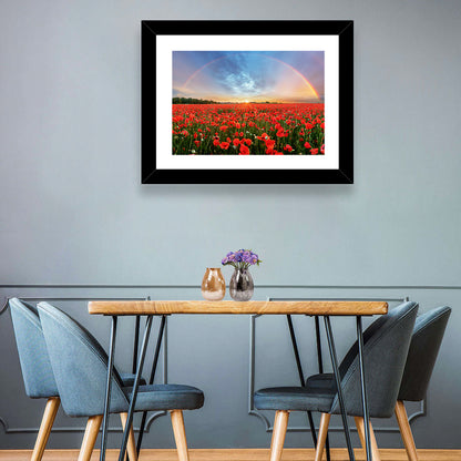 Poppy Field with Double Rainbow Wall Art