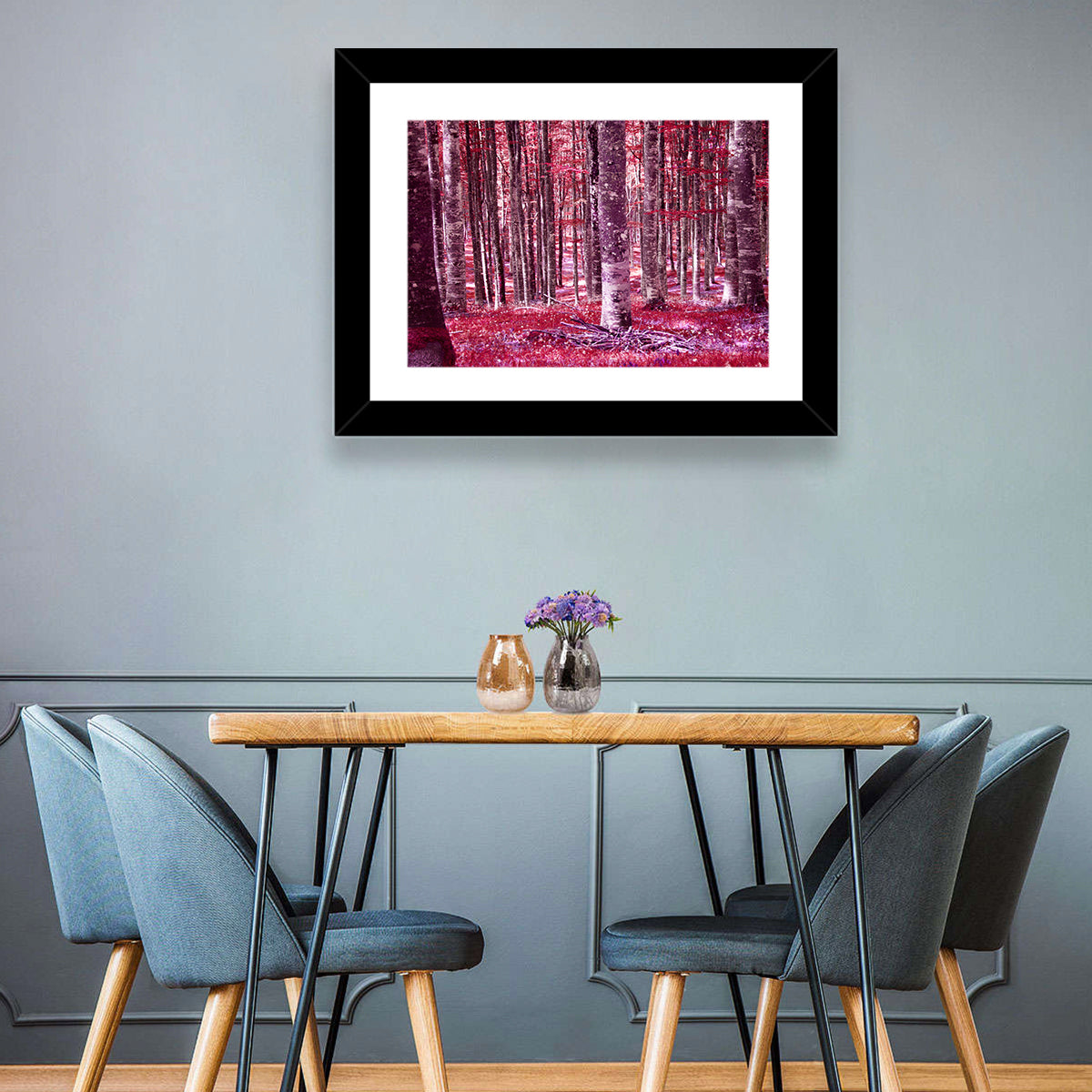 Crimson Woodland Wall Art in a room, landscape