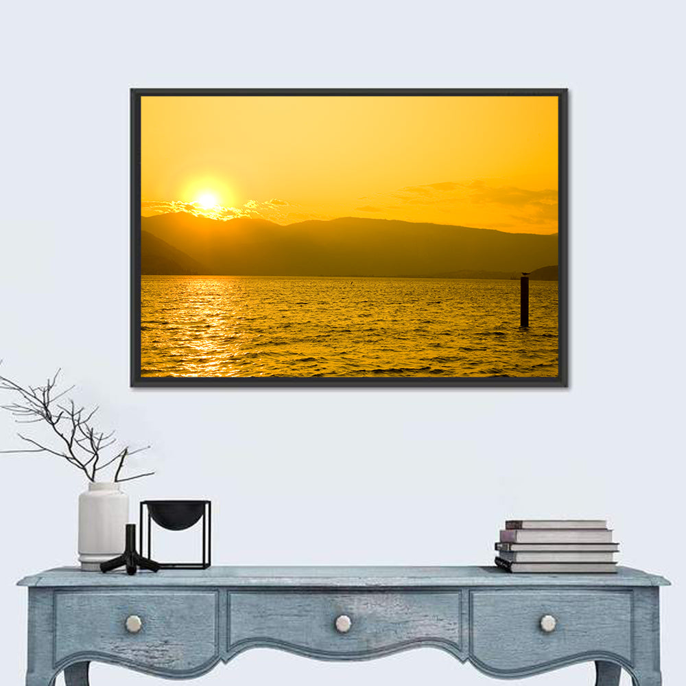 Lake Chelan Sunset Wall Art in a room, landscape