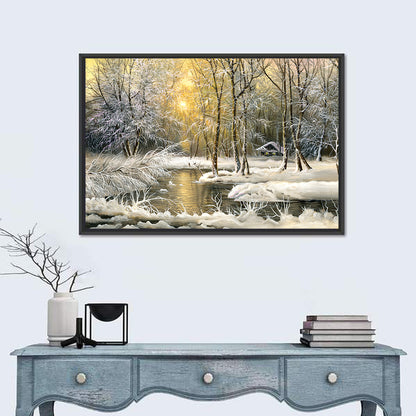 Sunlit Winter Cabin Wall Art