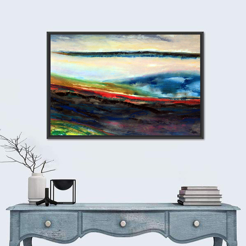 Moody Horizon Stripe Abstract Landscape Wall Art in a room, landscape