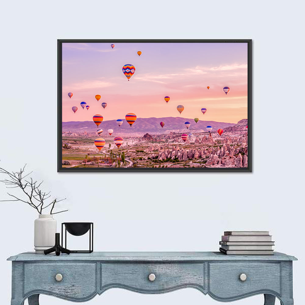 Cappadocia Hot Air Balloons Wall Art in a room, landscape