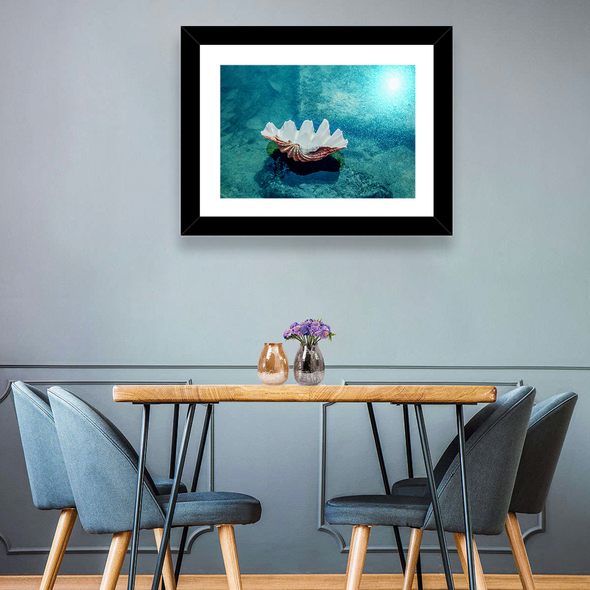 Giant Clam Shell Wall Art in a room, landscape