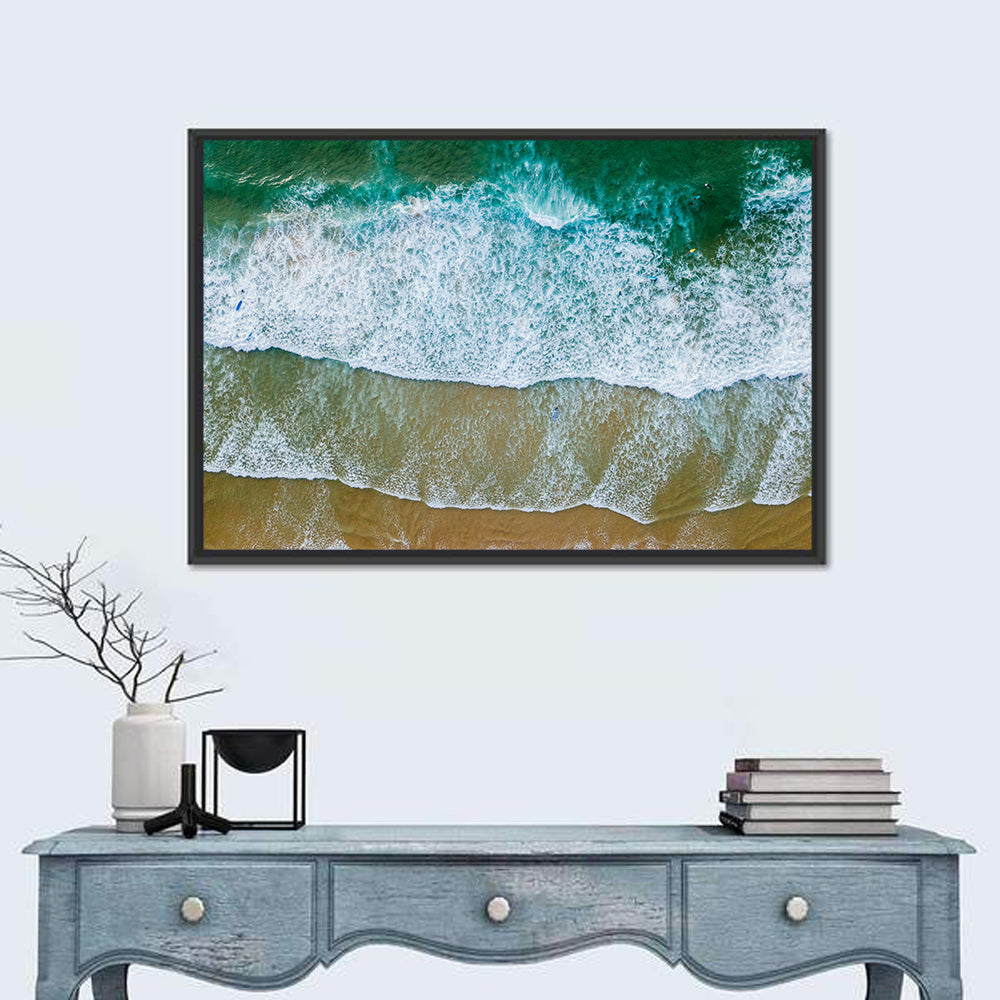 Aerial Teal Beach with Surfers Wall Art