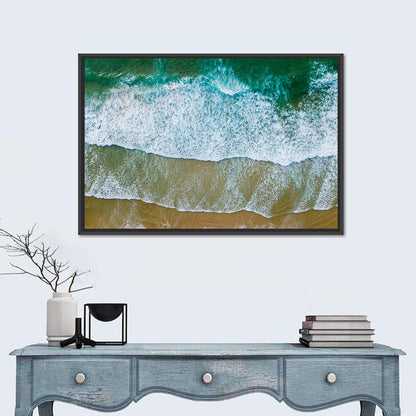 Aerial Teal Beach with Surfers Wall Art