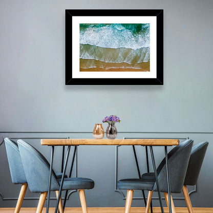 Aerial Teal Beach with Surfers Wall Art