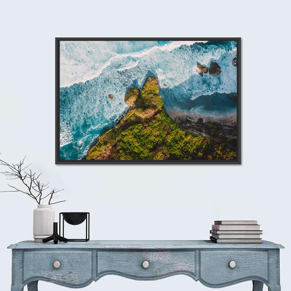 Bali Aerial Cliff View Wall Art in a room, landscape