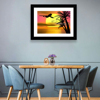 Wide-body Airplane Over Caribbean Dusk Wall Art