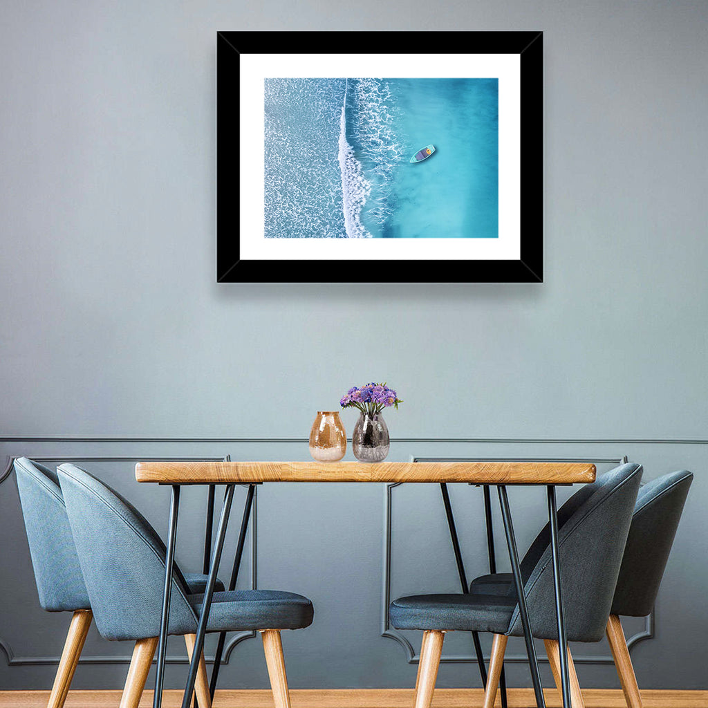 Lone Boat Over Turquoise Waves Wall Art