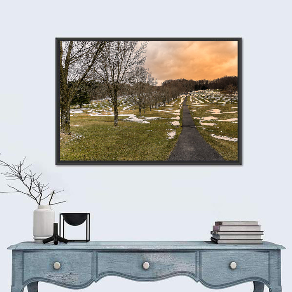 Roscoe Conkling Park Winter Path Wall Art in a room, landscape