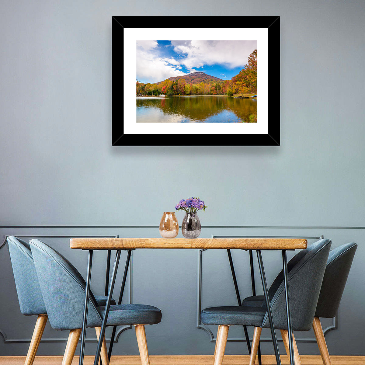 Yonah Mountain Autumn Reflection Wall Art in a room, landscape