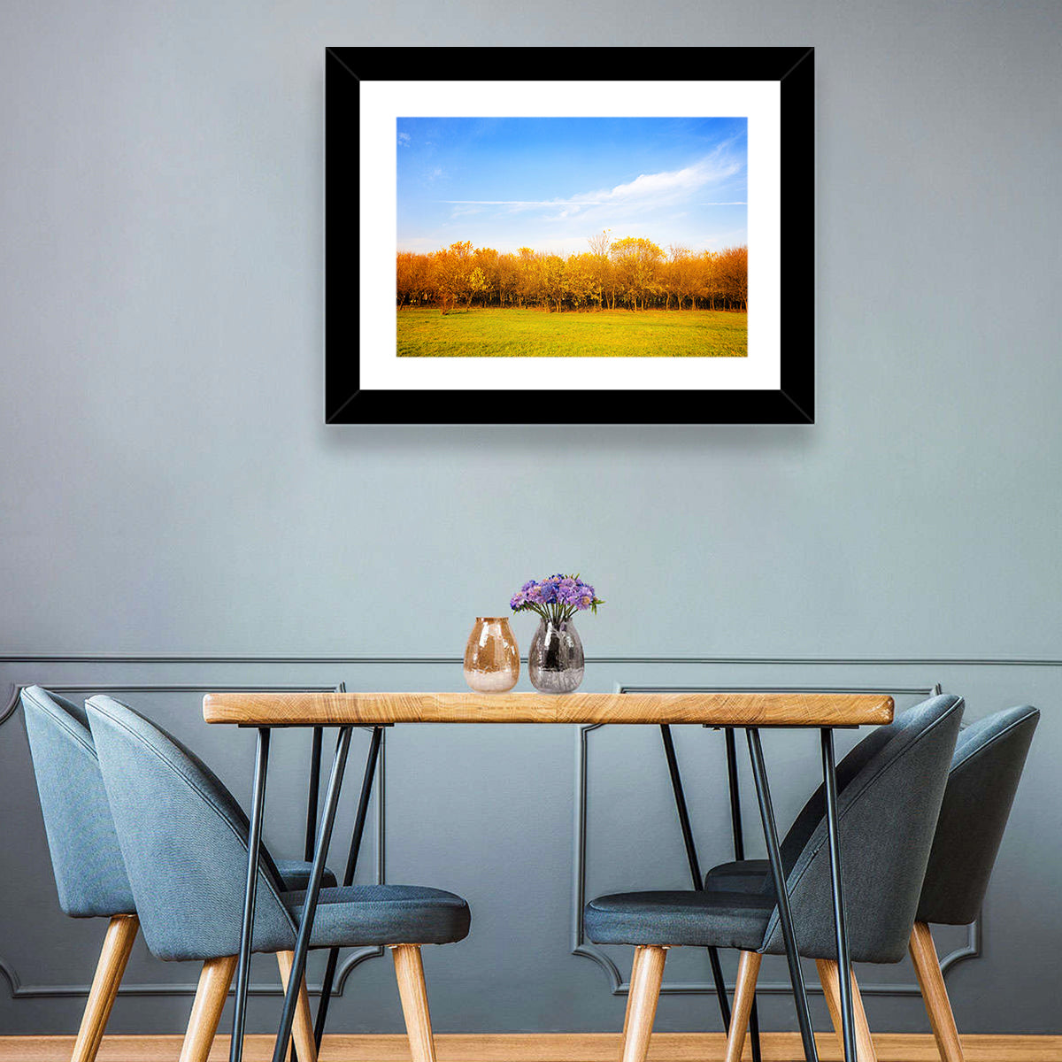 Autumn Forest Meadow Wall Art in a room, landscape