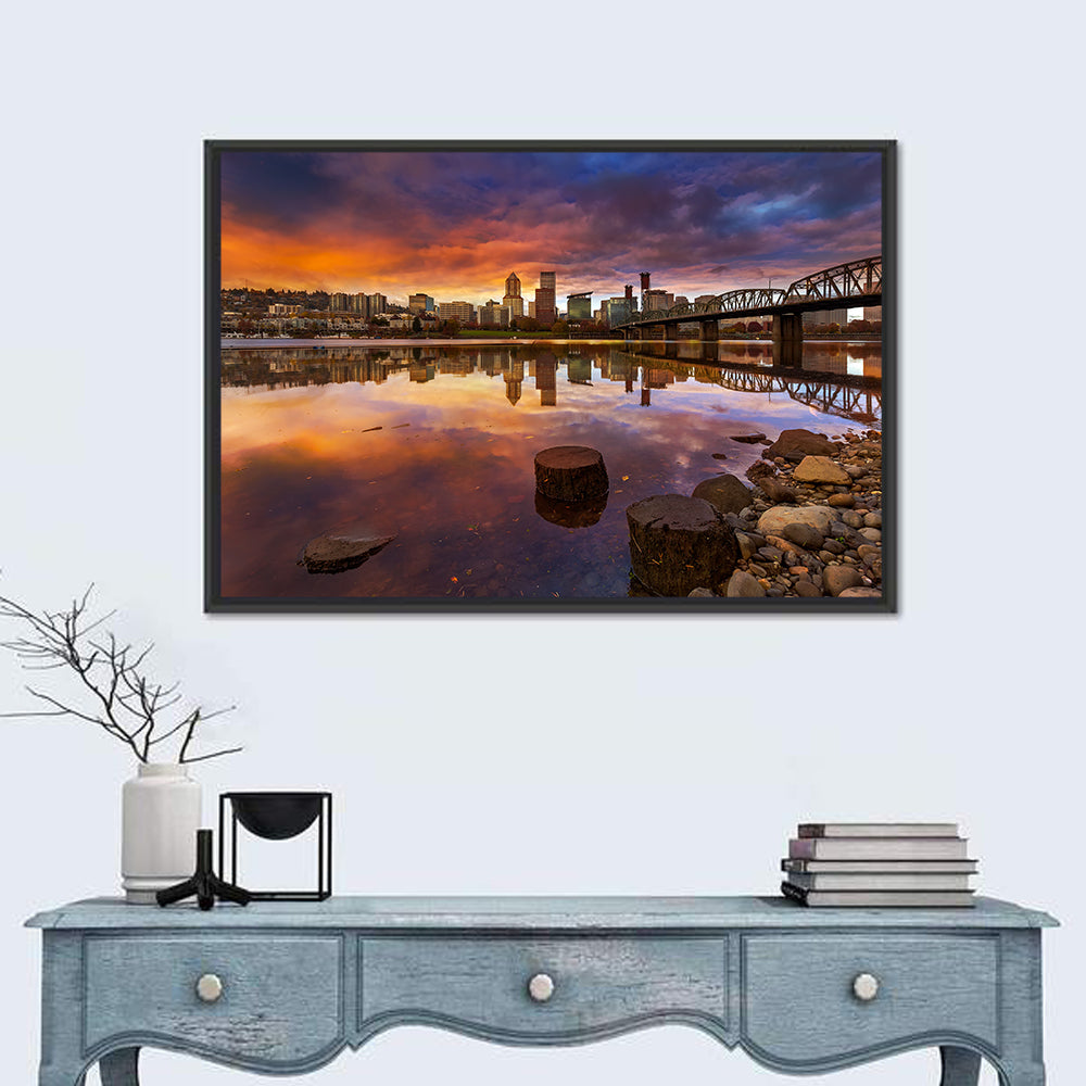 Portland Skyline at Sunset Wall Art