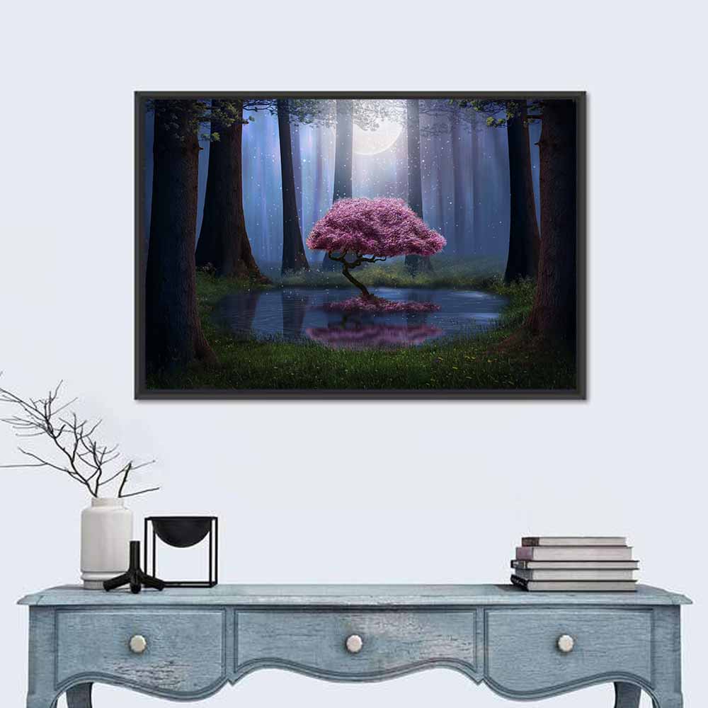 Moonlit Cherry Blossom Reflection Wall Art