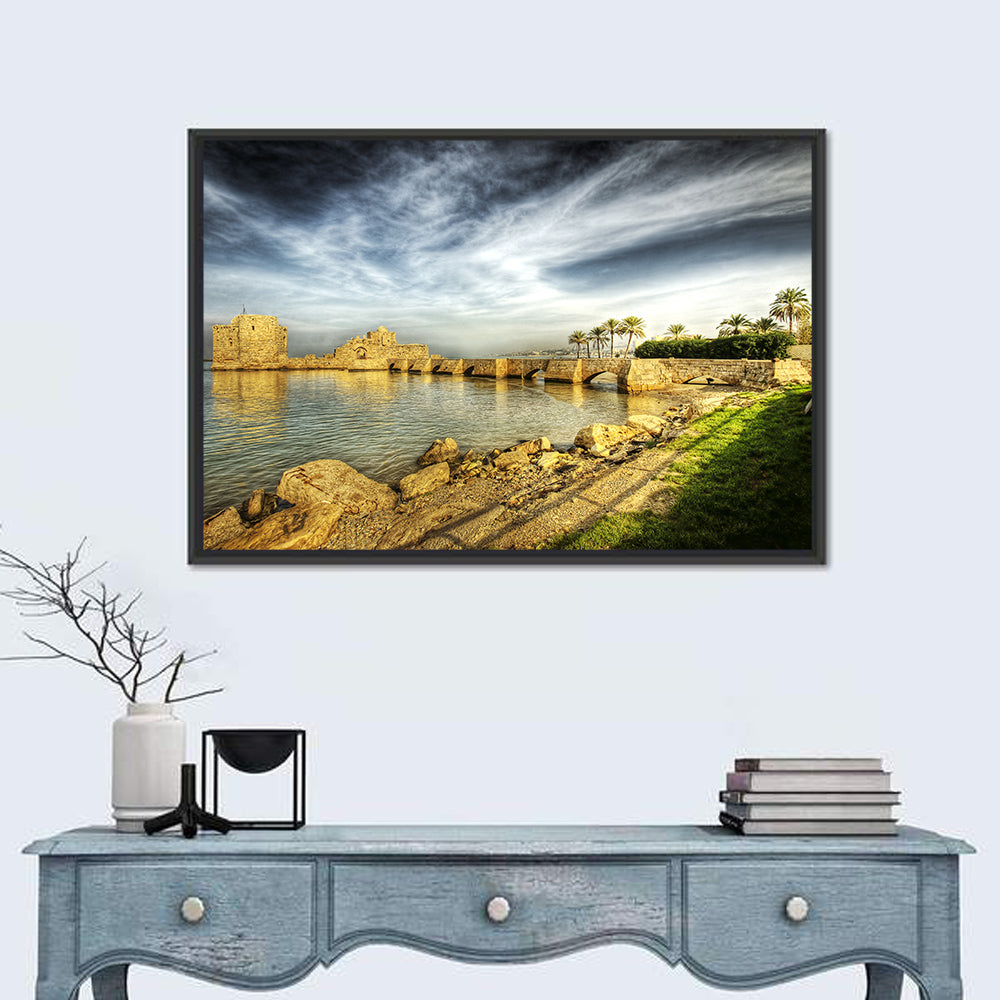 Sidon Sea Castle Wall Art in a room, landscape