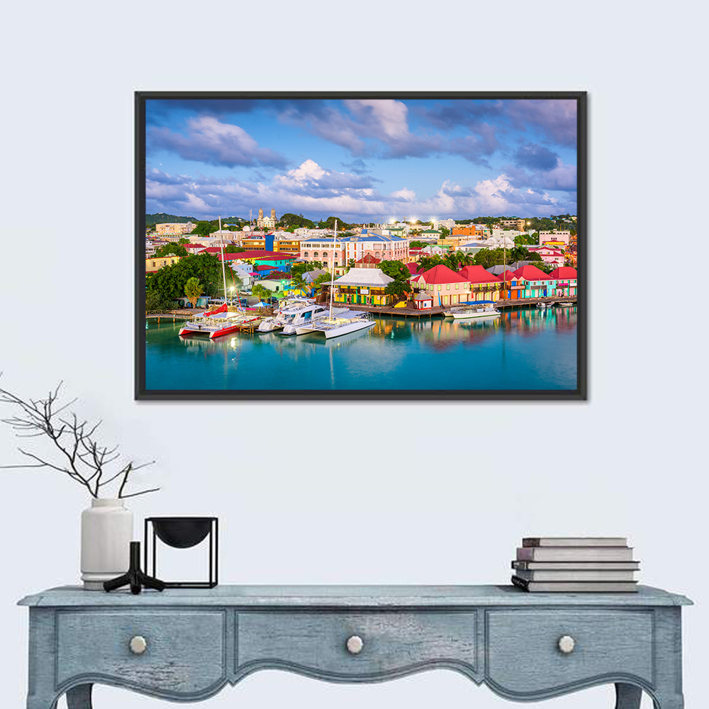 St. John’s Harbor at Golden Dusk Wall Art in a room, landscape