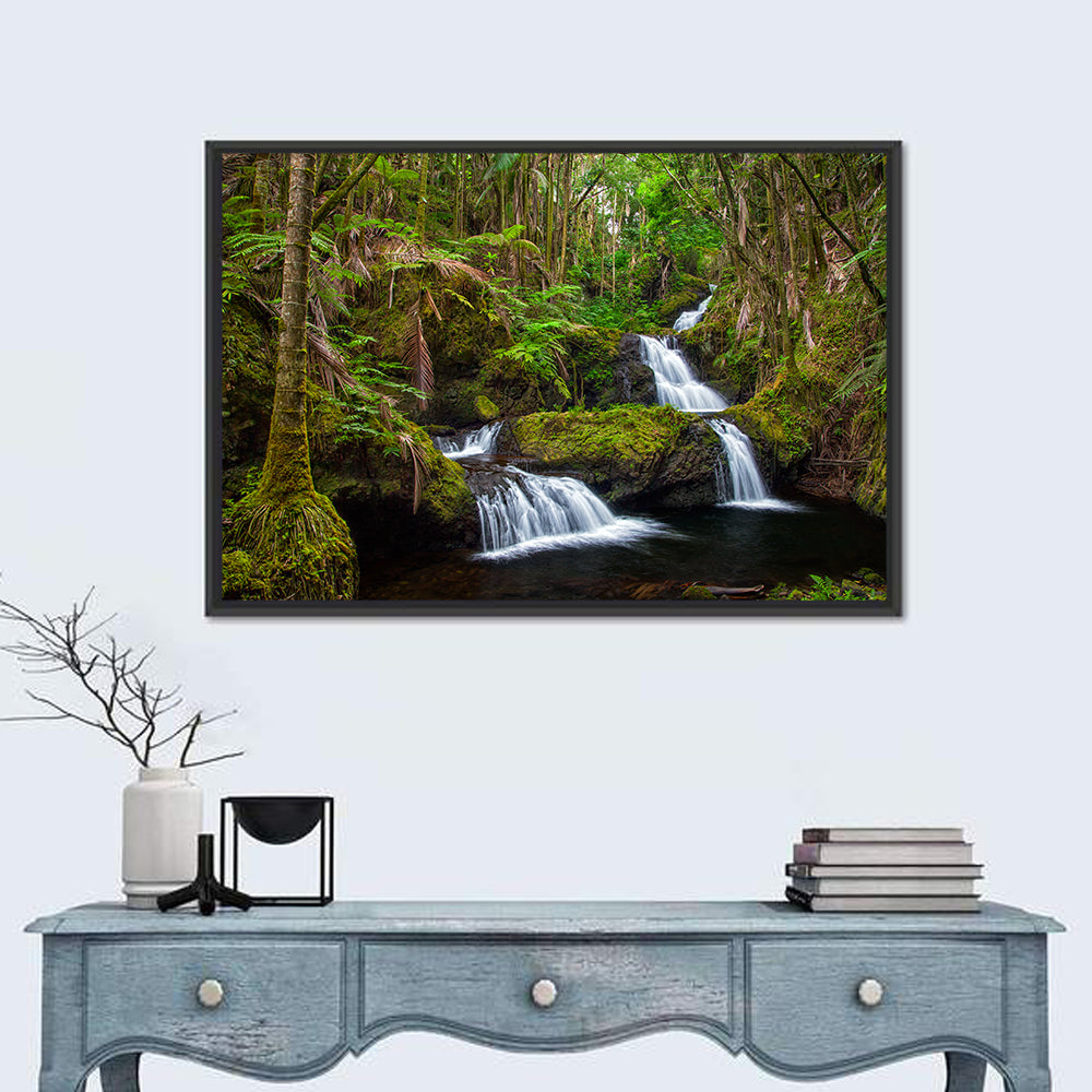 Onomea Falls Wall Art in a room, landscape