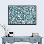 Striped Blue Palm Leaves Pattern Wall Art