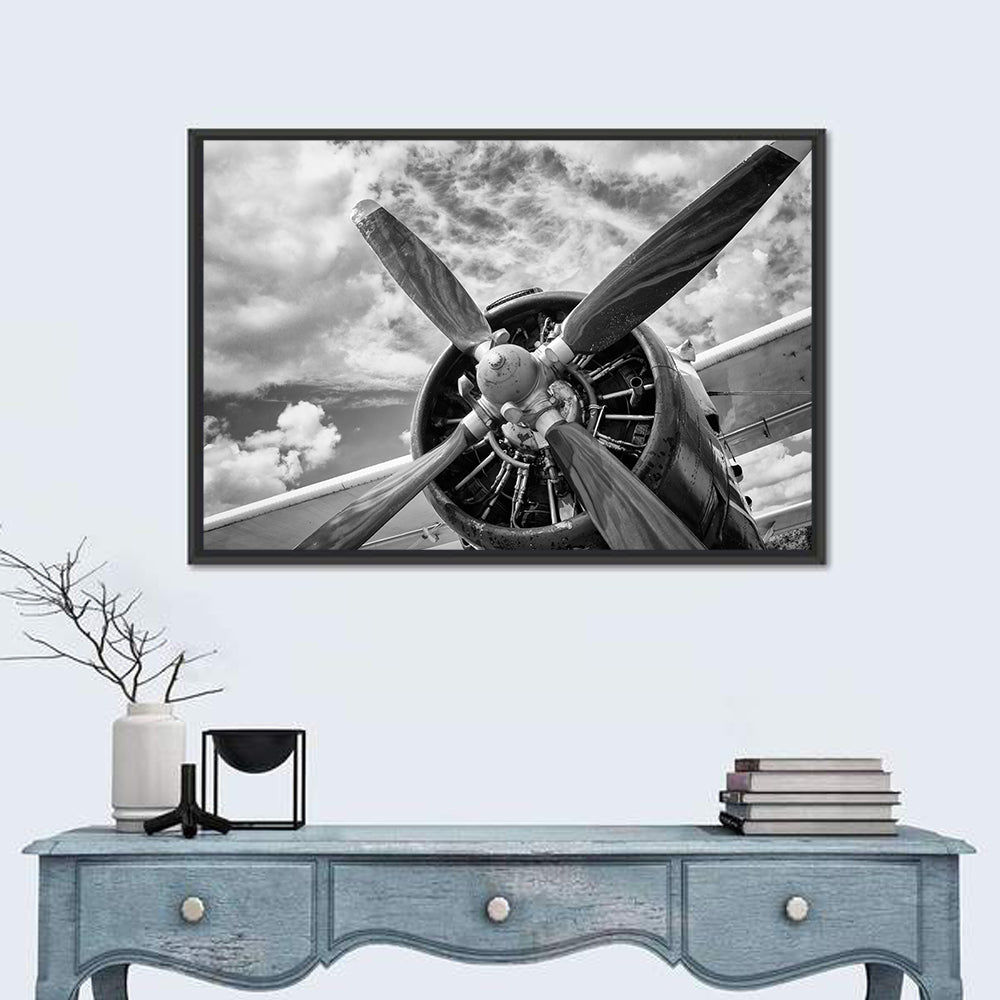 Vintage Airplane Radial Engine Close-up Wall Art in a room, landscape