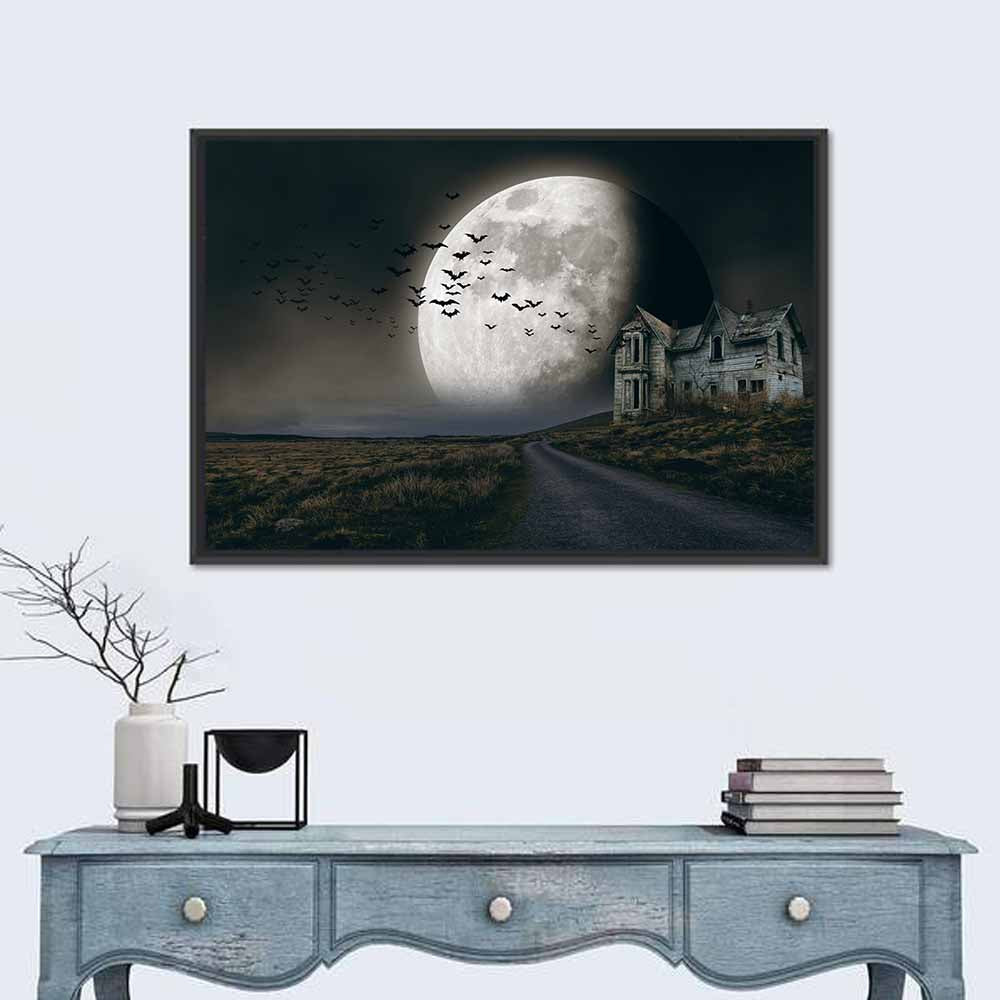 Haunted House Under Full Moon Wall Art