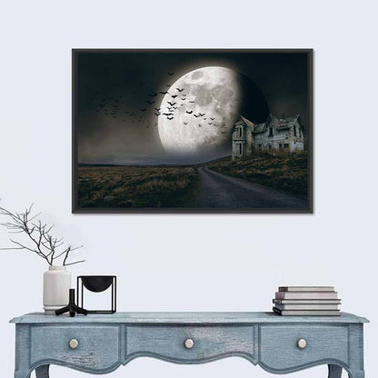 Haunted House Under Full Moon Wall Art