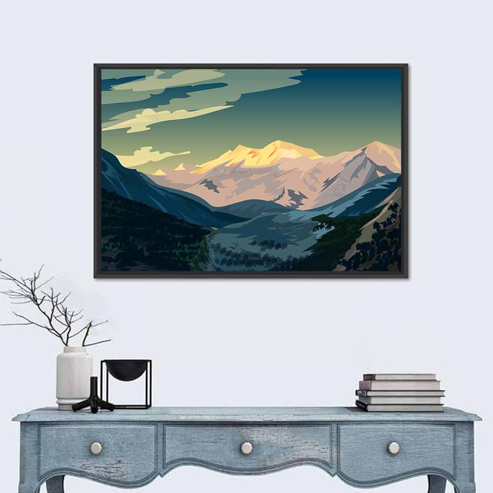 Nanga Parbat Sunrise Illustration Wall Art in a room, landscape