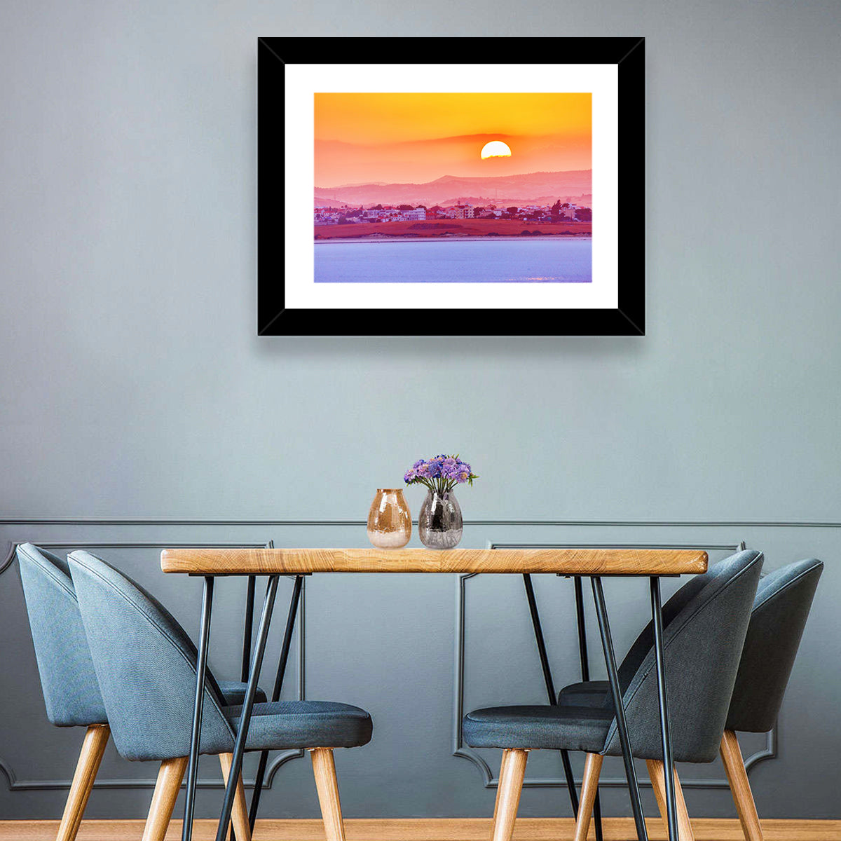 Golden Salt Lake Sunset Wall Art in a room, landscape