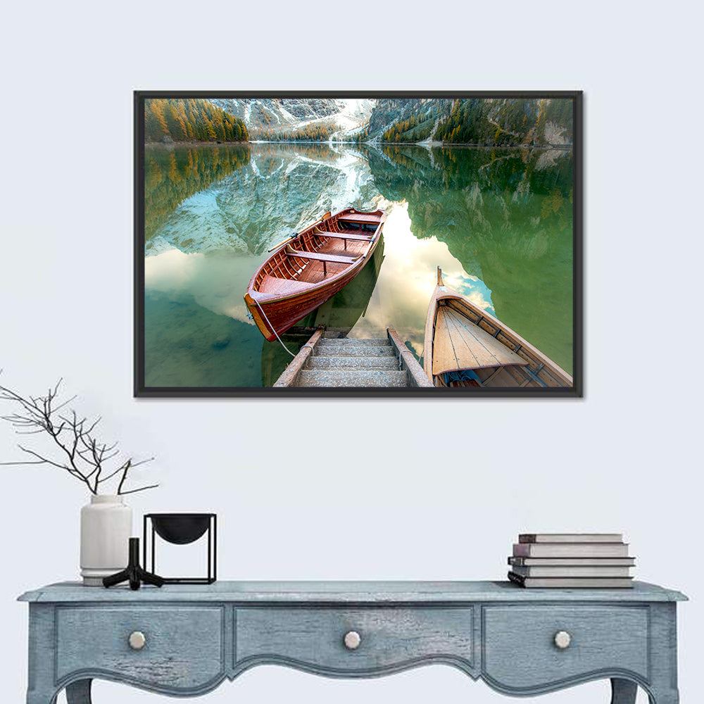 Autumn Lake with Wooden Boats Wall Art