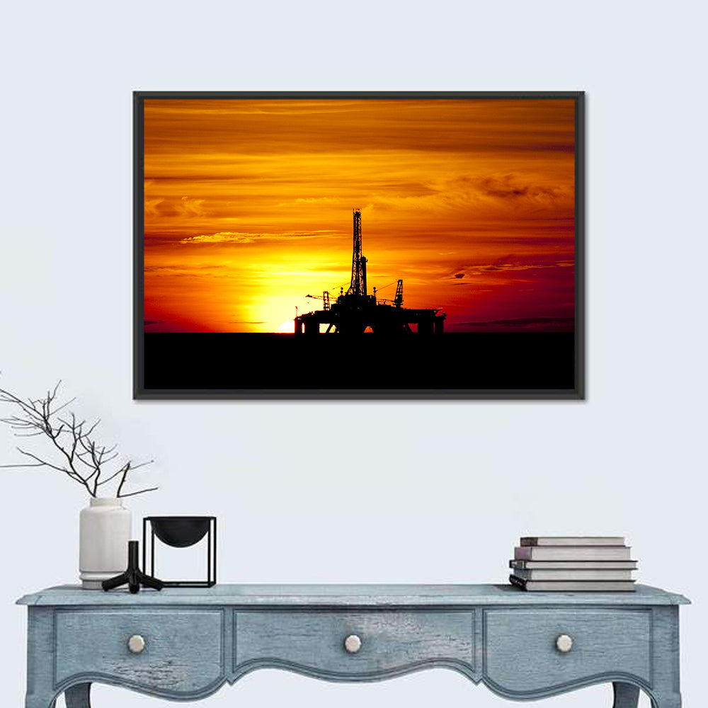 Offshore Oil Rig at Sunset Wall Art in a room, landscape