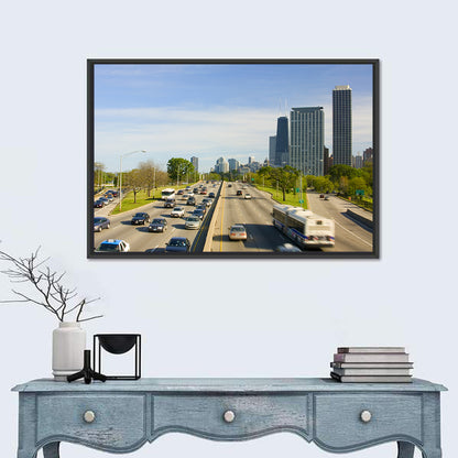 Chicago Expressway Toward Downtown Skyline Wall Art