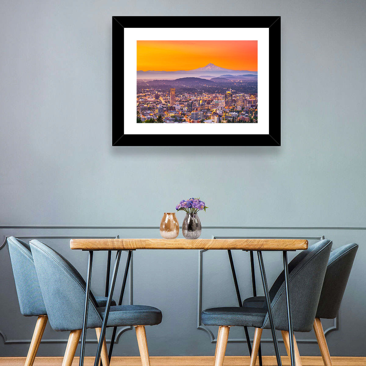 Mount Hood Over Portland Skyline Wall Art