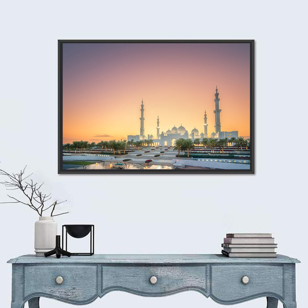 Sheikh Zayed Grand Mosque at Sunset Wall Art in a room, landscape