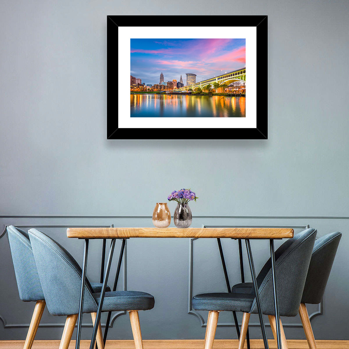 Cleveland Skyline at Dusk Wall Art in a room, landscape
