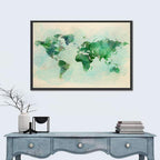 Green Watercolor World Map Wall Art