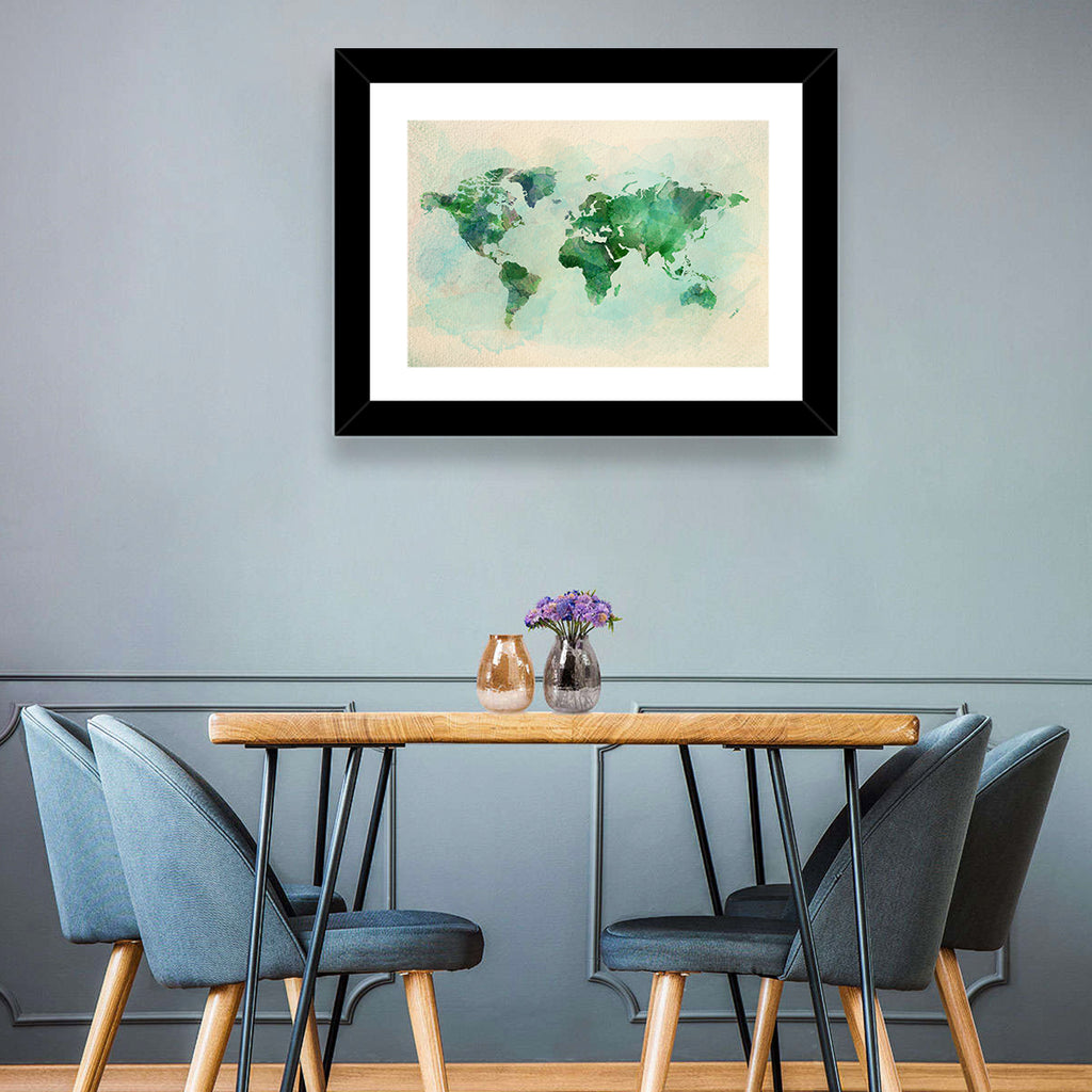 Green Watercolor World Map Wall Art