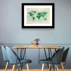 Green Watercolor World Map Wall Art