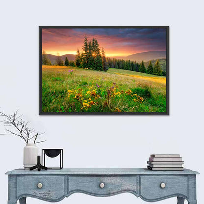 Sunset Meadow with Wildflowers Wall Art