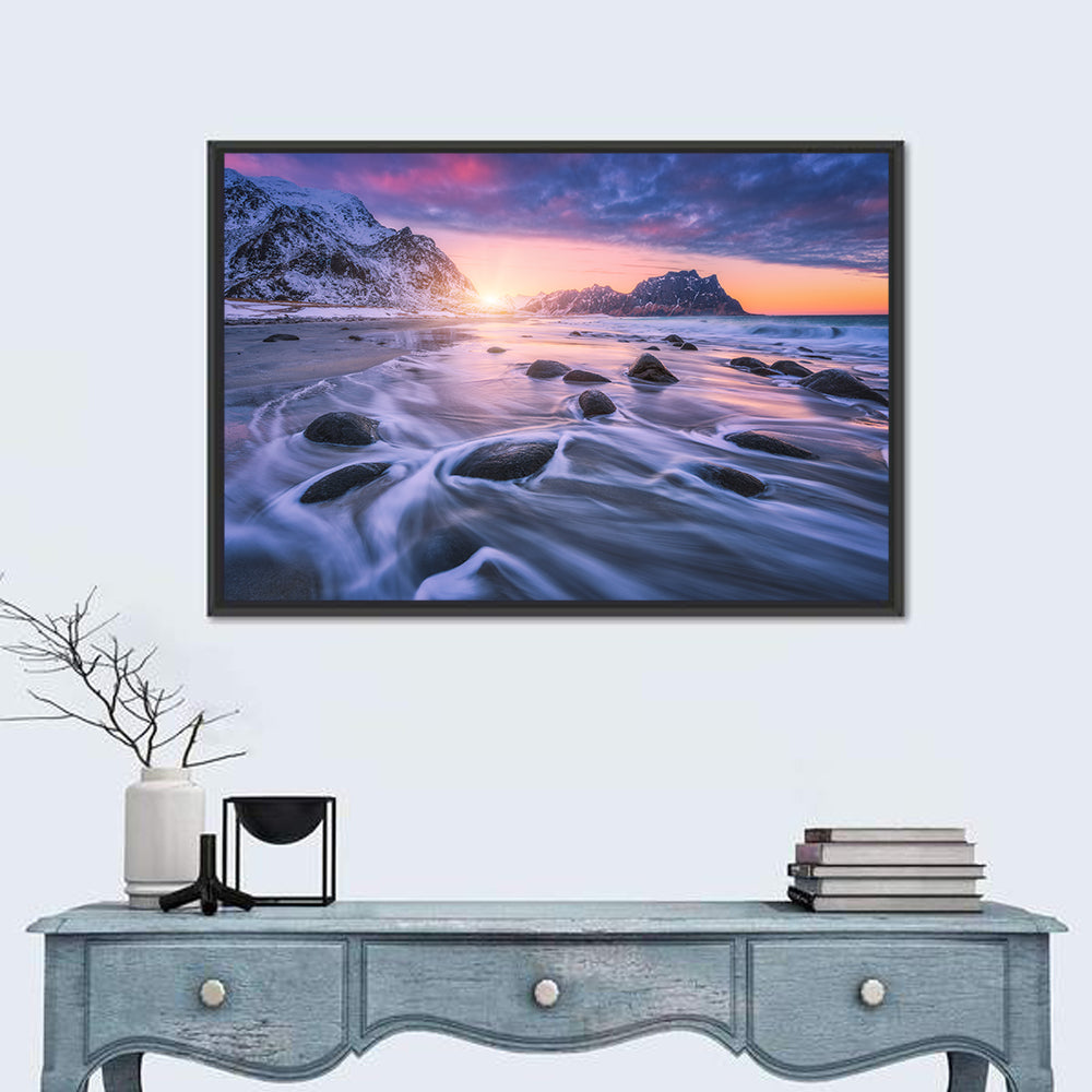 Utakleiv Sandy Beach Wall Art in a room, landscape