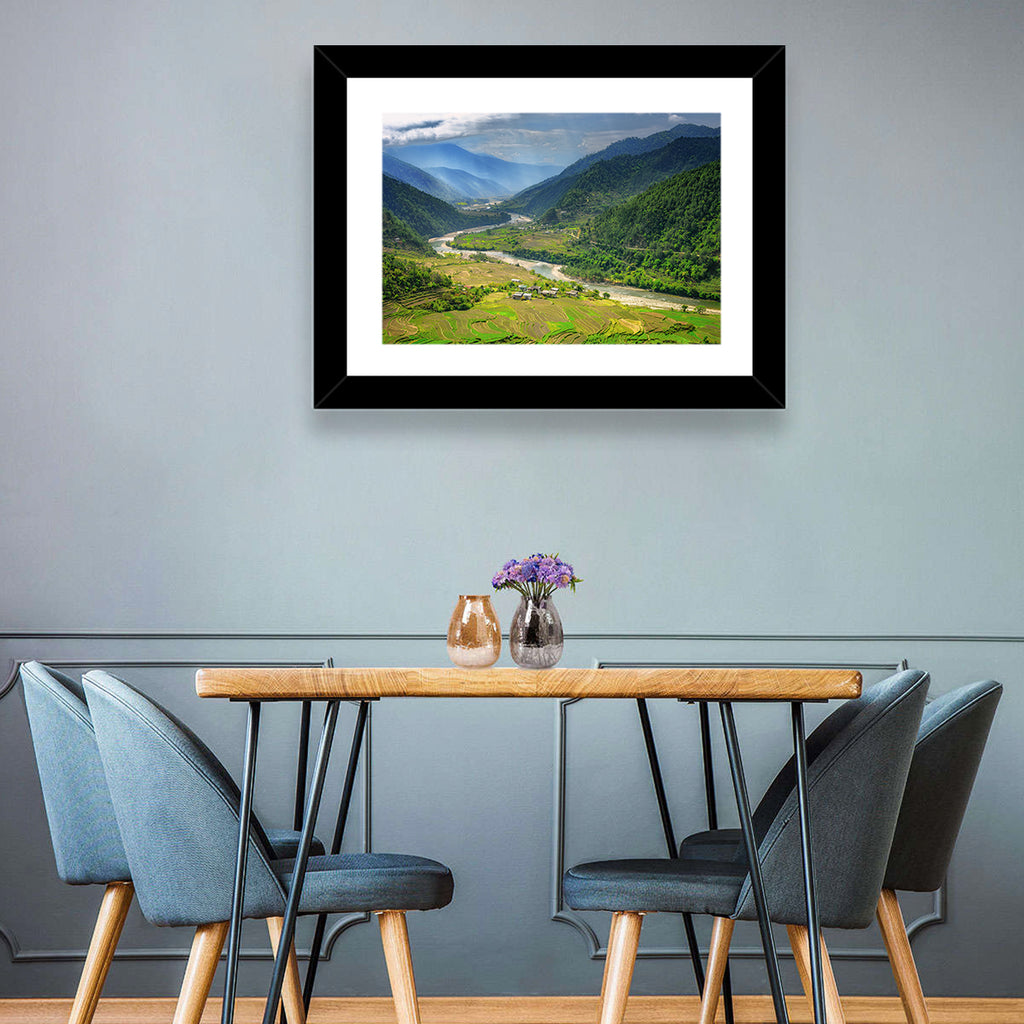 Punakha River Valley with Terraced Rice Fields Wall Art