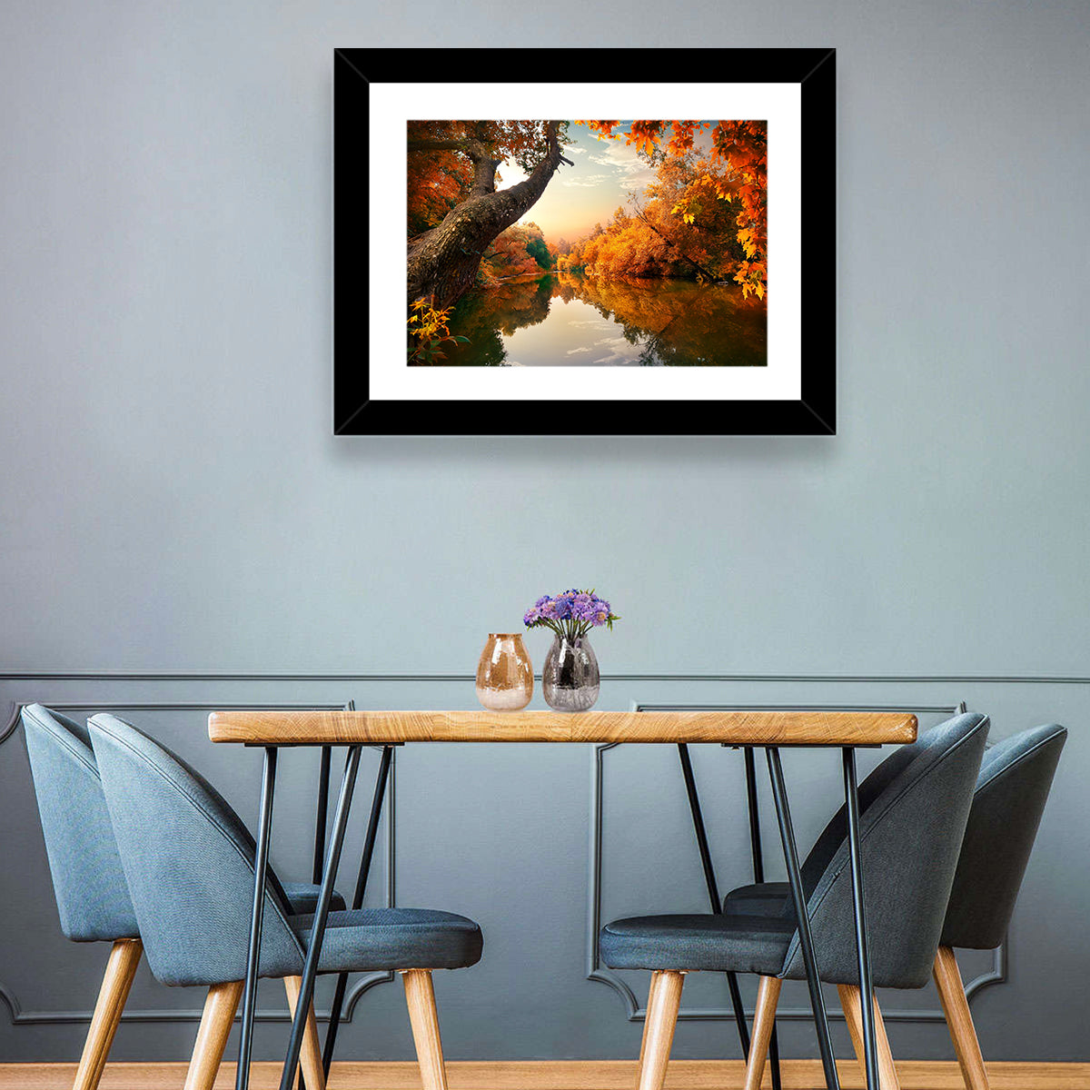 Golden Autumn River Reflections Wall Art