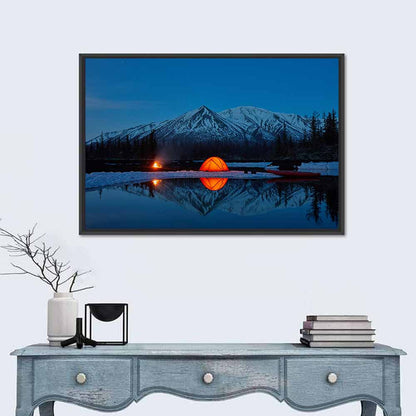 Glowing Tent at Mountain Lake Wall Art