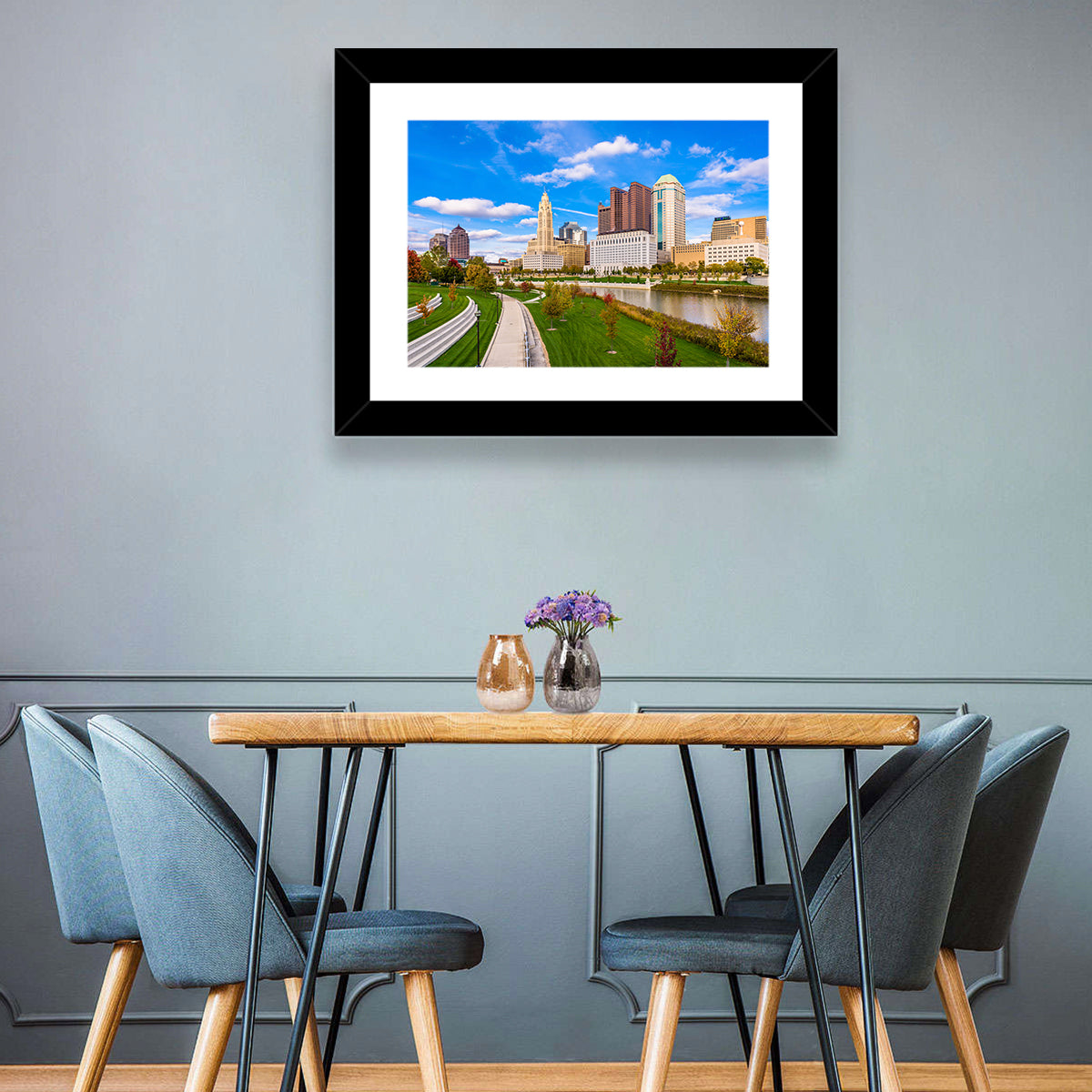 Columbus Skyline Wall Art in a room, landscape